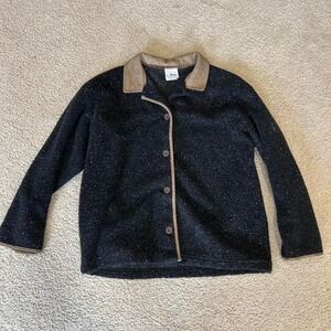 Vintage Black fleece jacket with tan collar and speckles #fleecelove #tanaccents